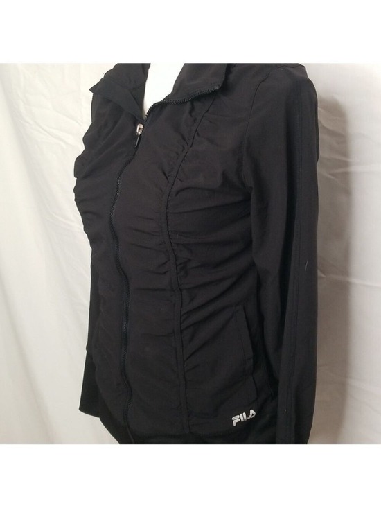 Fila Jackets & Blazers - fila track jacket gray black womens size S ruched zip up front thumb holes